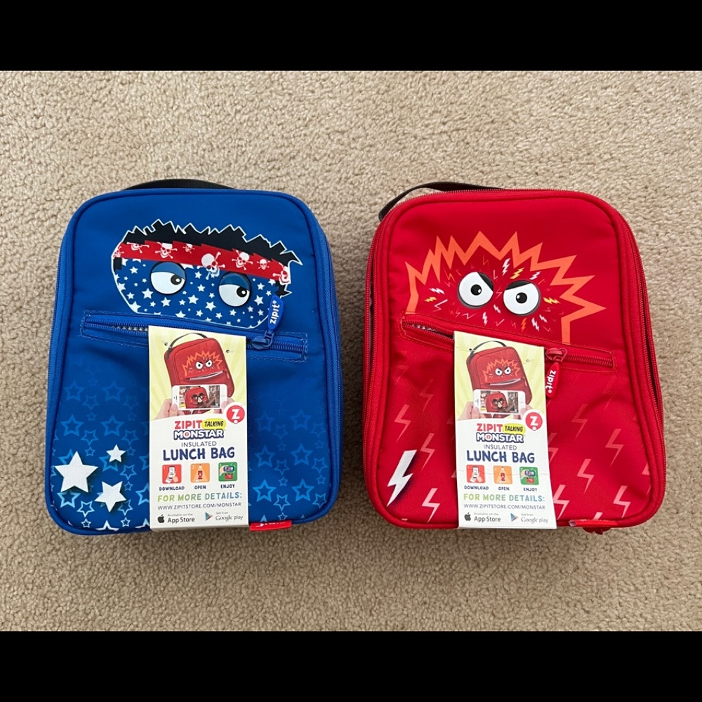 NWT TWO ZIPIT Talking Monster Insulated Lunch Bag